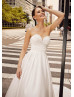 Strapless Ivory Pleated Satin Beaded Wedding Dress With Pockets